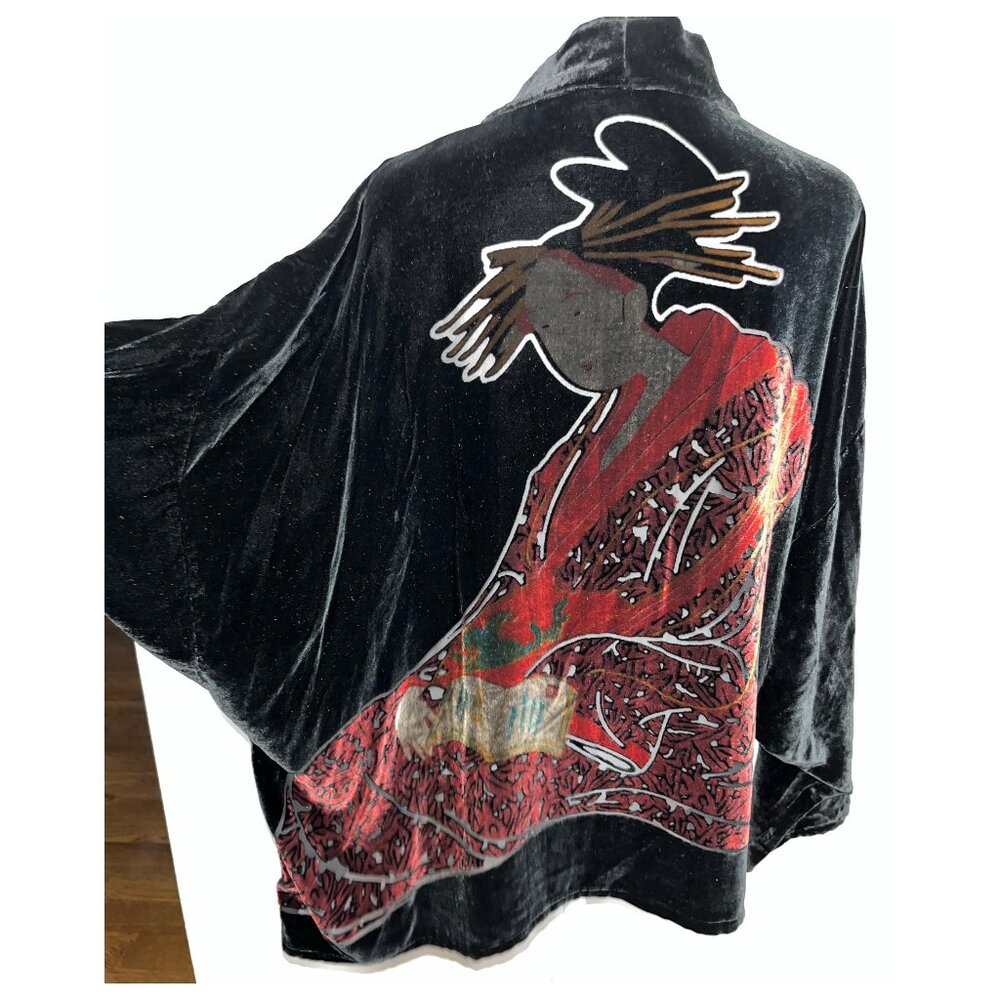 Chico's Design Asian Woman Burnout Black Open Jacket, Long Sleeve, Size 2, or L